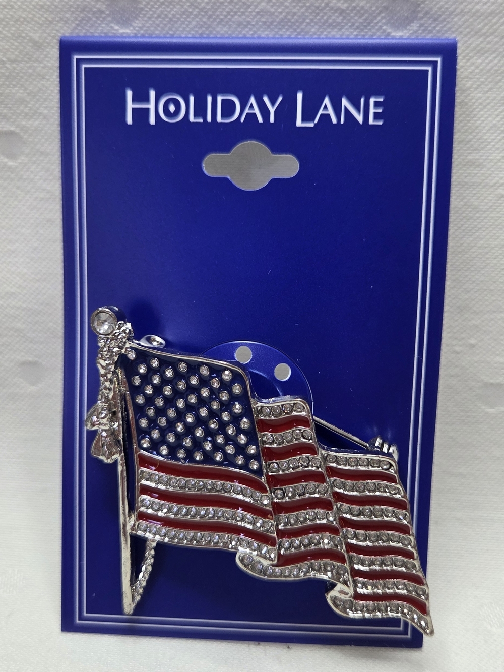 Holiday Lane Silver Rhinestone American Flag Brooch - Red, White & Blue
